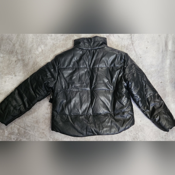 Large Hurley Black Vegan Leather Puffer Coat Jacket - Picture 3 of 8